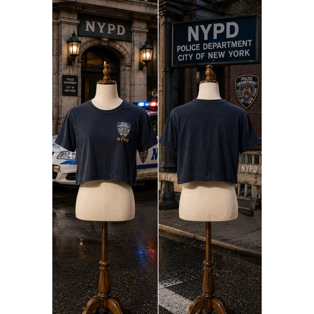 NYPD Cropped Tee Women’s Large Police Department NYC Embroidered Shirt